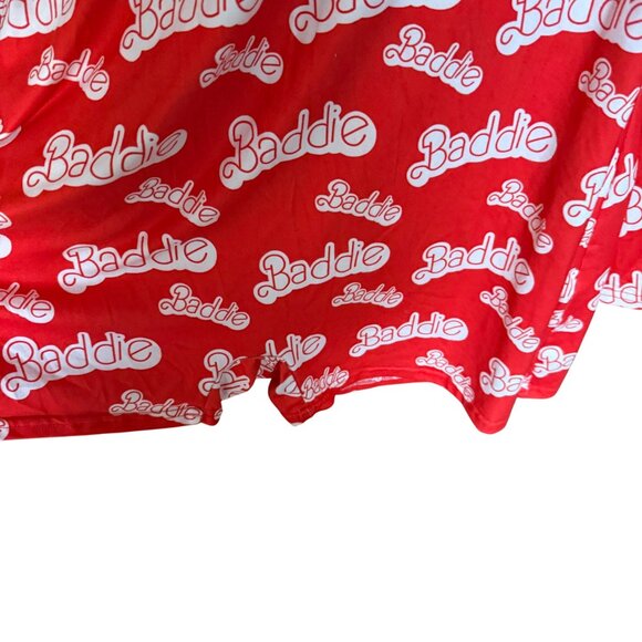 Red "Baddie" Print Button-Up Long Sleeve Romper Loungewear 95% Polyester & 5% Sp - Picture 4 of 5